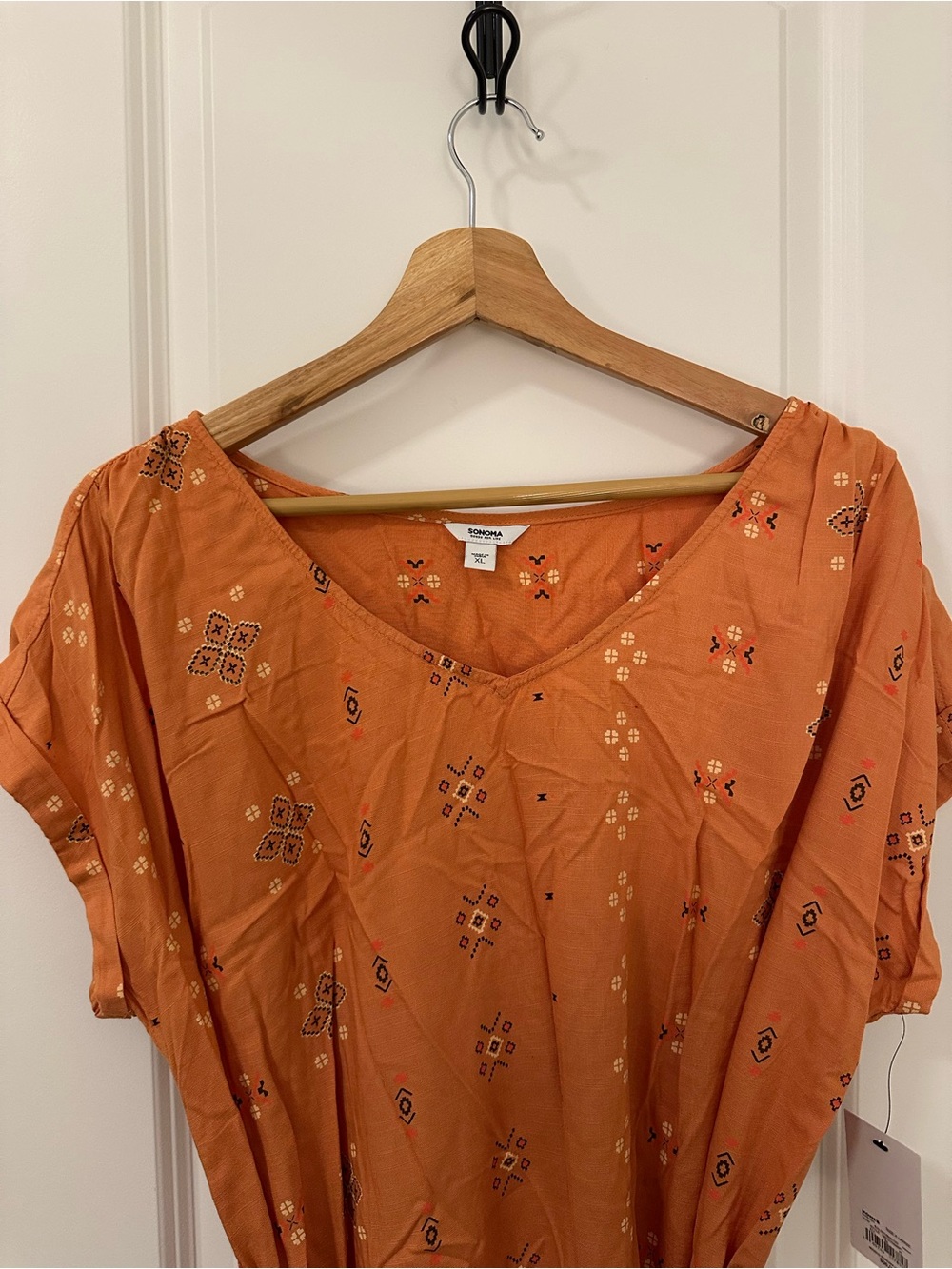 Burnt Orange Tie-Waist Midi Dress with Short Sleeves - Picture 3 of 7